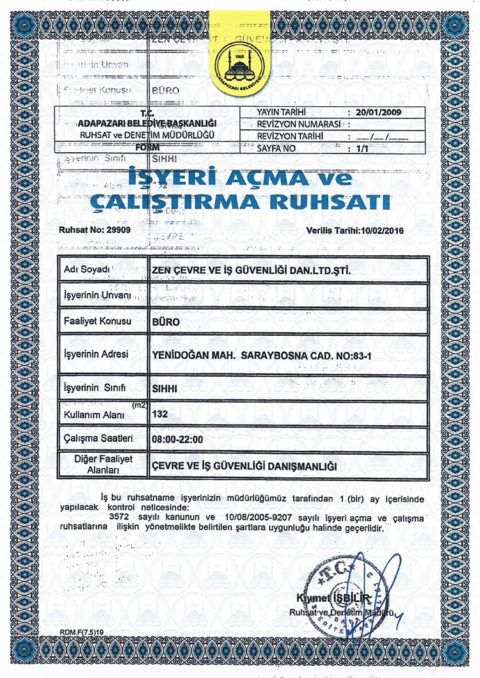 İş Yeri Açma ve Çalıştırma Belgesi